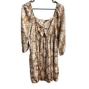 Sunland 17 Floral Mini Dress Long Sleeve Square Neck Smocked Size Large EUC